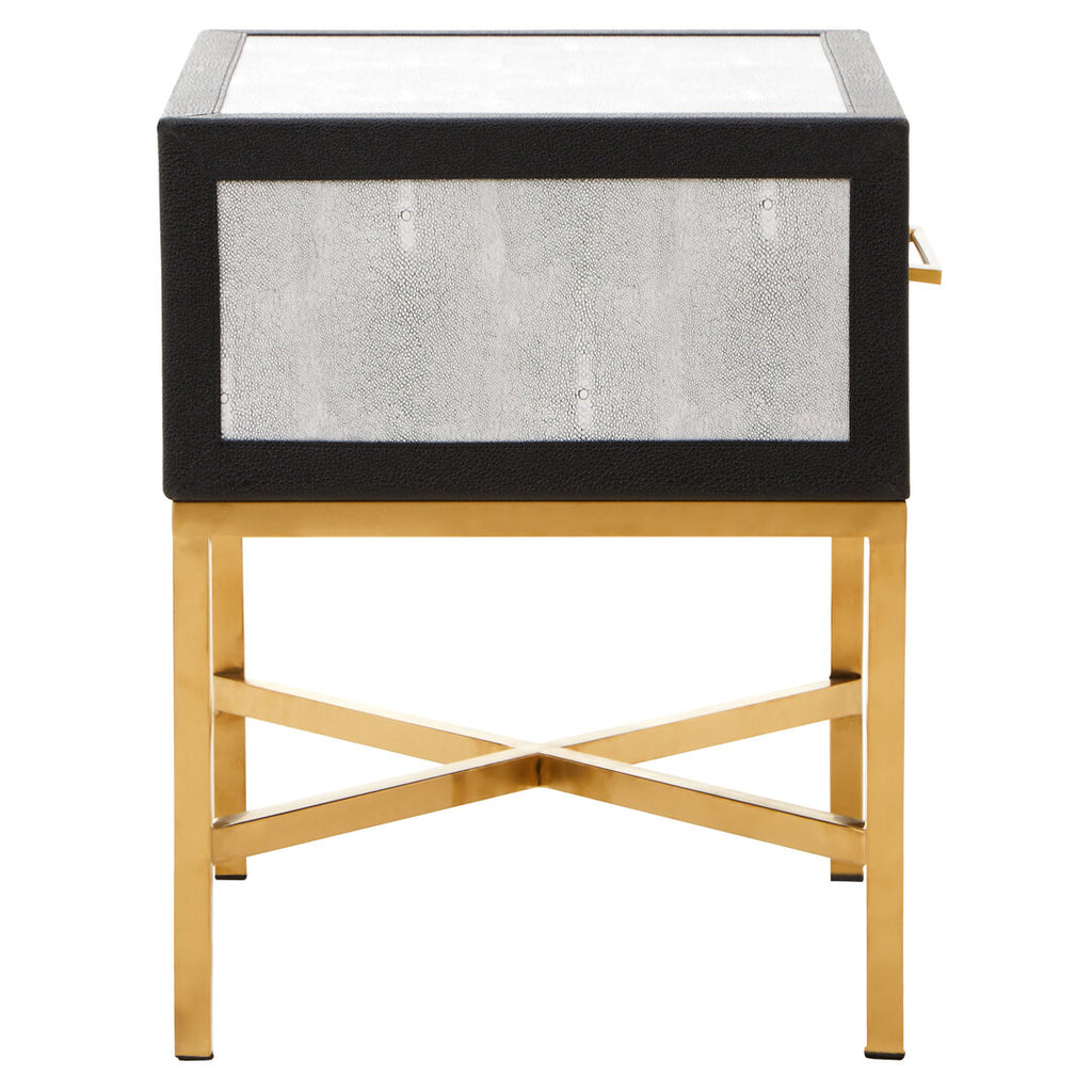 Auremi Shagreen Side Table - Grey & Brass
