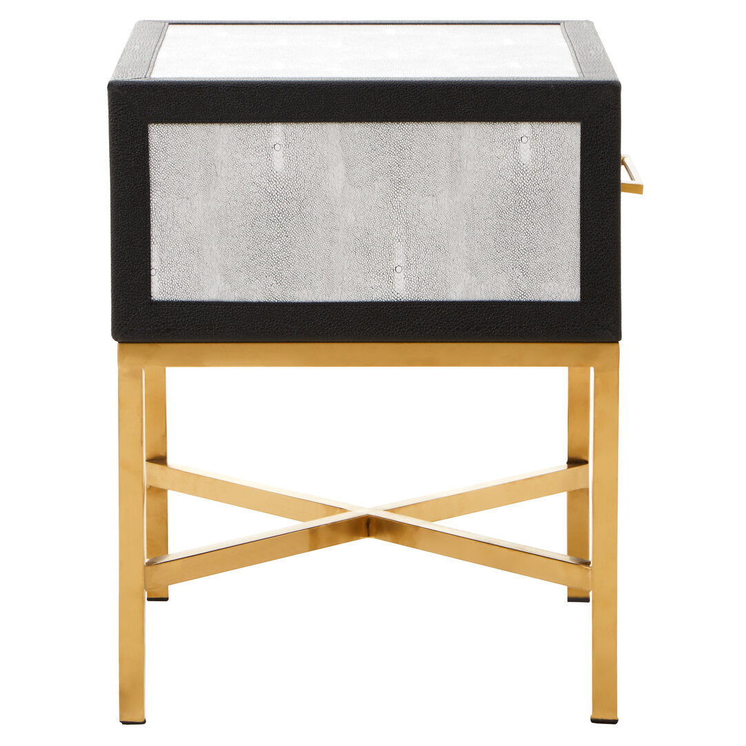 Auremi Shagreen Side Table - Grey & Brass