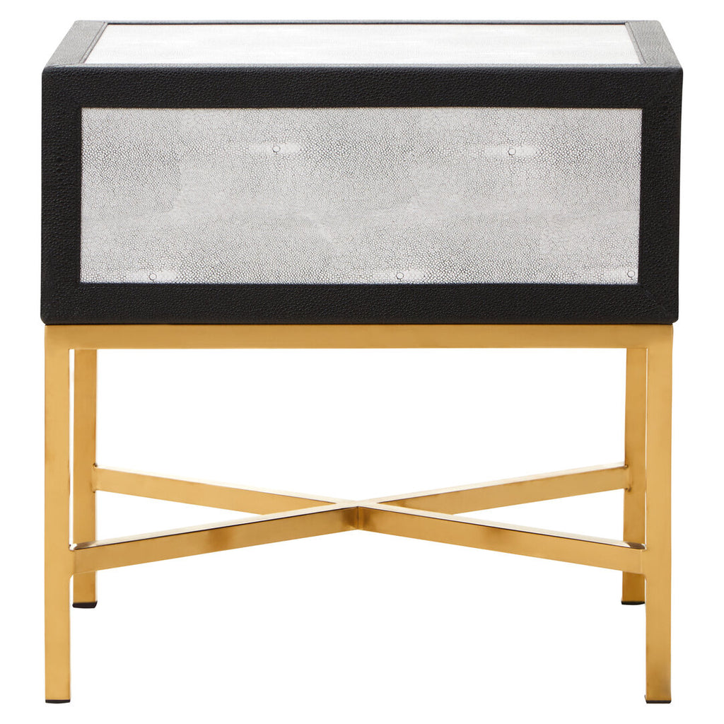 Auremi Shagreen Side Table - Grey & Brass