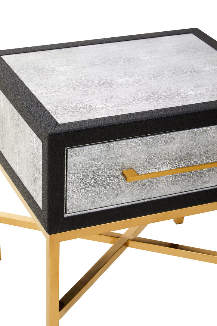 Auremi Shagreen Side Table - Grey & Brass