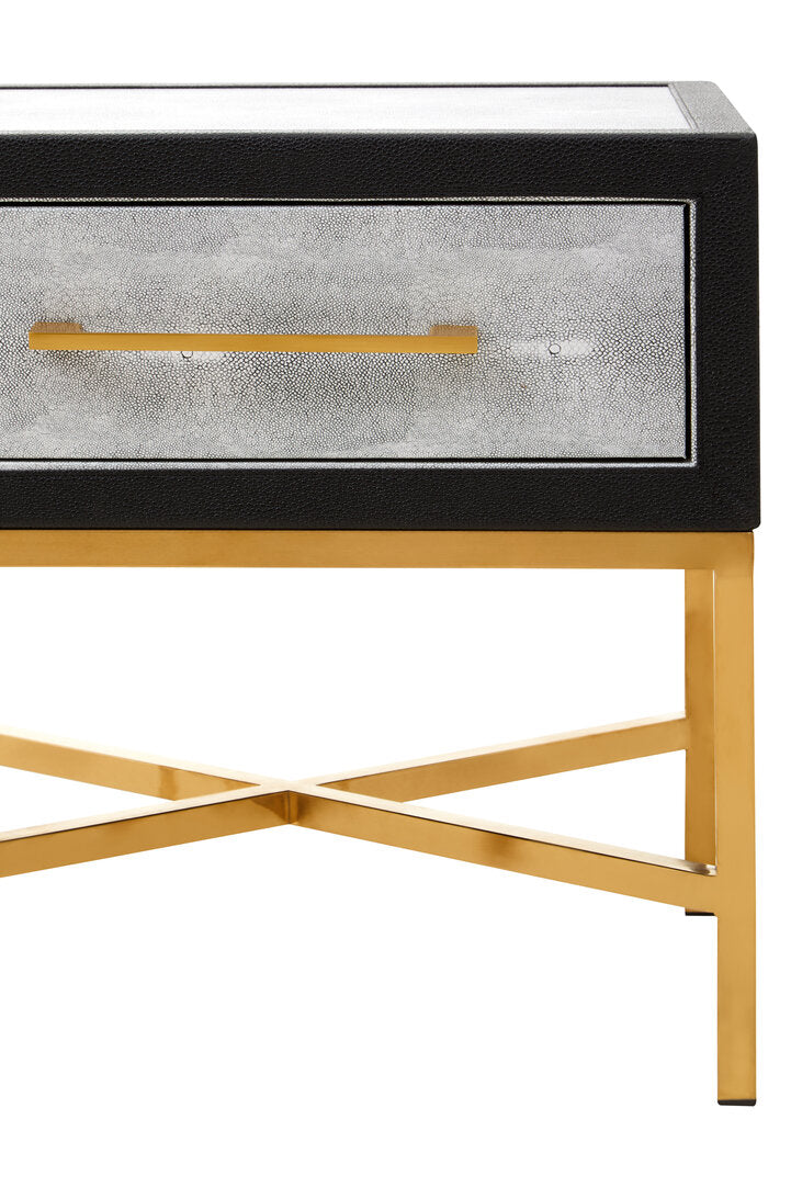 Auremi Shagreen Side Table - Grey & Brass