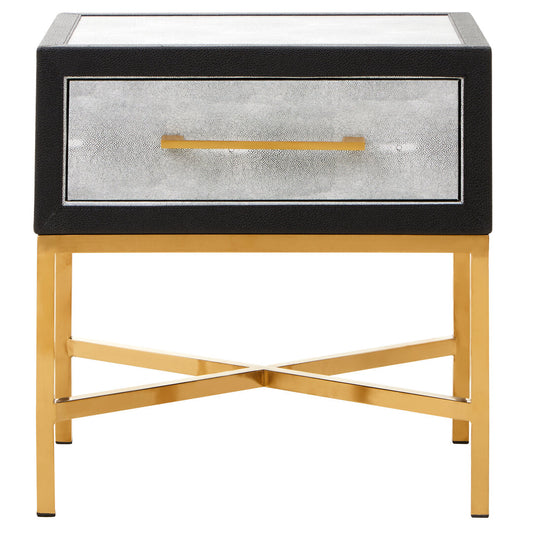 Auremi Shagreen Side Table - Grey & Brass
