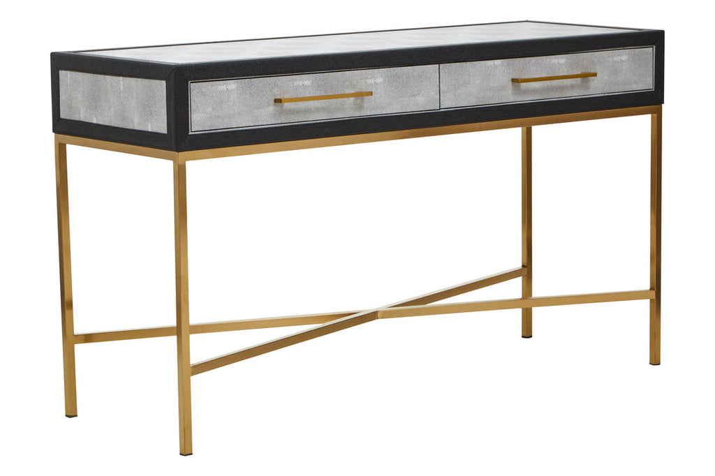 Auremi Shagreen Console Table - Grey & Brass