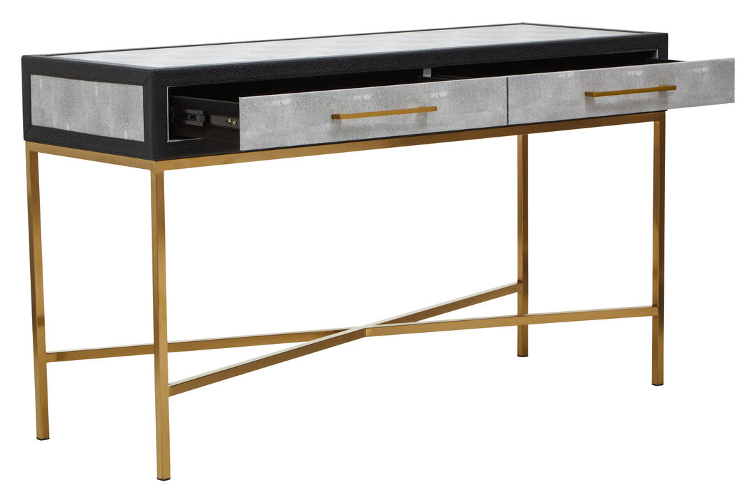 Auremi Shagreen Console Table - Grey & Brass