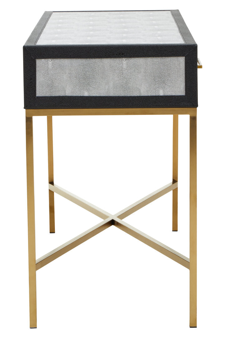 Auremi Shagreen Console Table - Grey & Brass