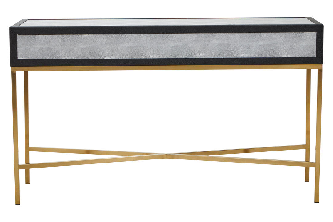 Auremi Shagreen Console Table - Grey & Brass