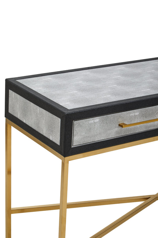 Auremi Shagreen Console Table - Grey & Brass