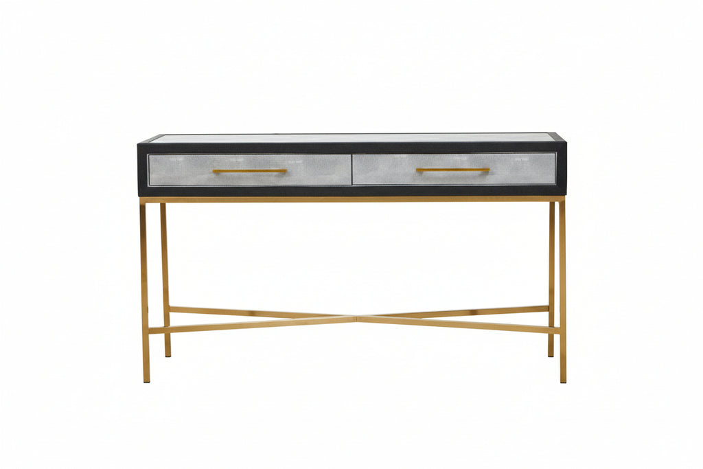Auremi Shagreen Console Table - Grey & Brass