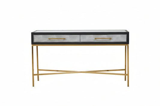 Auremi Shagreen Console Table - Grey & Brass