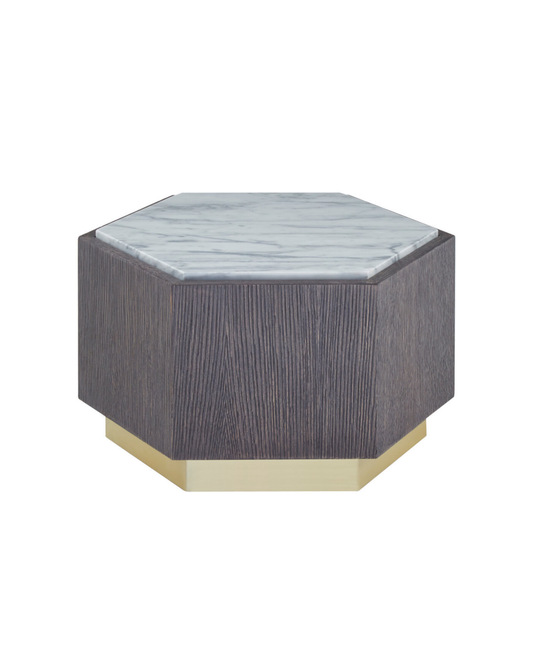 Palazzo Hexagon Side Table - Dark Oak & Marble