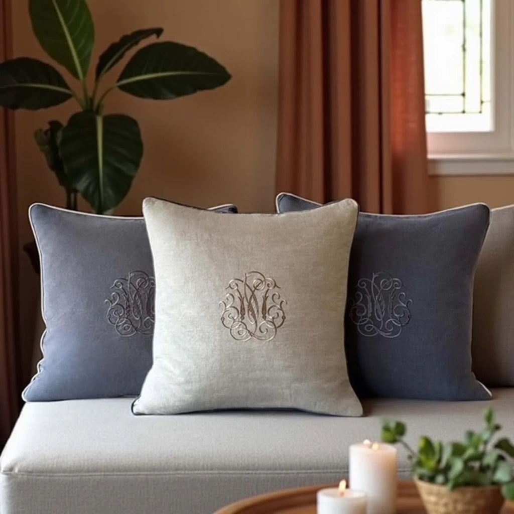 Mariner Emblem Linen Cushion – Charcoal & Taupe
