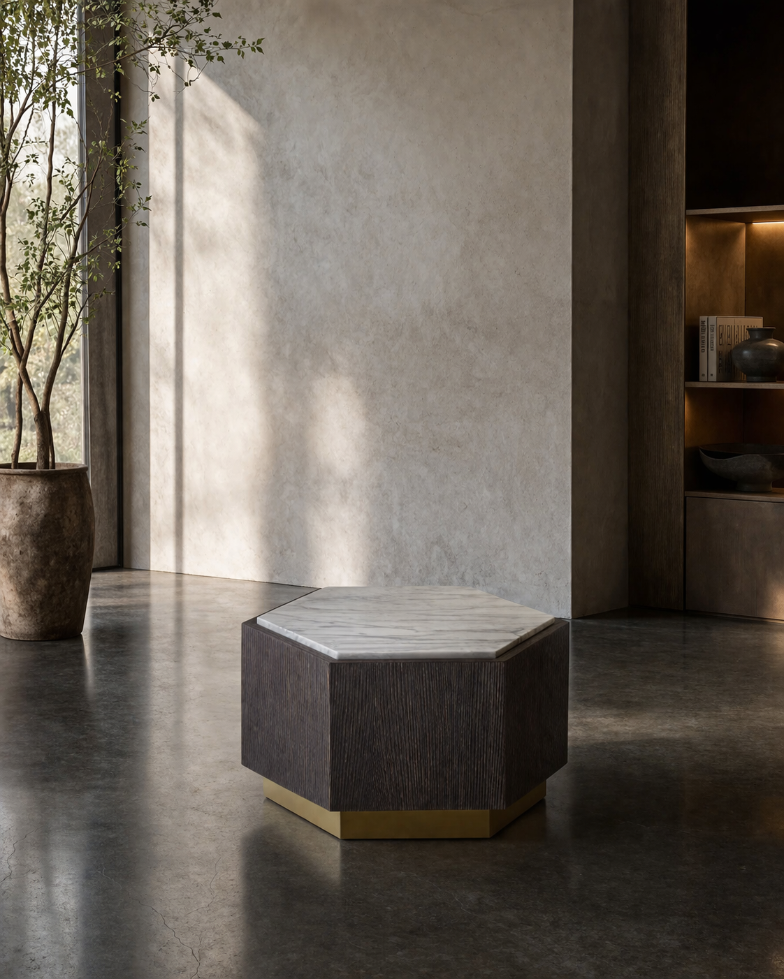 Palazzo Hexagon Side Table - Dark Oak & Marble