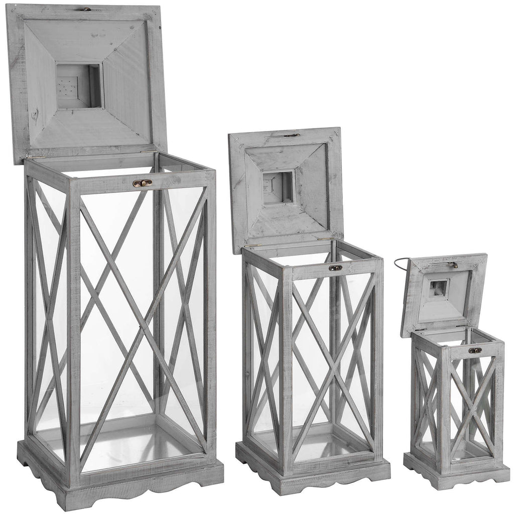 Avila Cross Wooden Lanterns - Set of 3