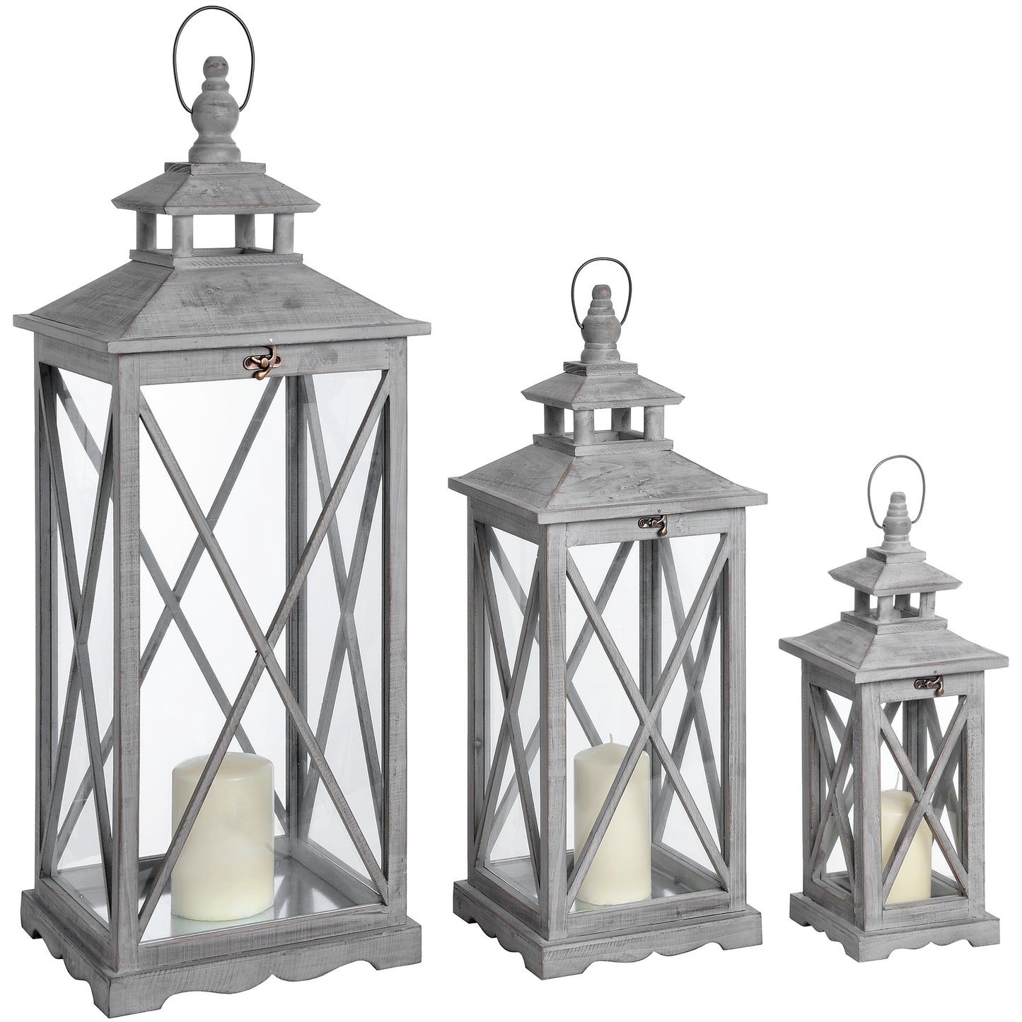 Avila Cross Wooden Lanterns - Set of 3