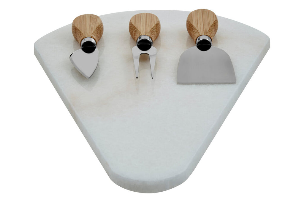 Riven Cheeseboard & Knives Set - White Marble