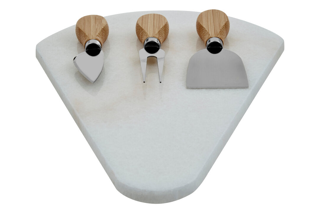 Riven Cheeseboard & Knives Set - White Marble
