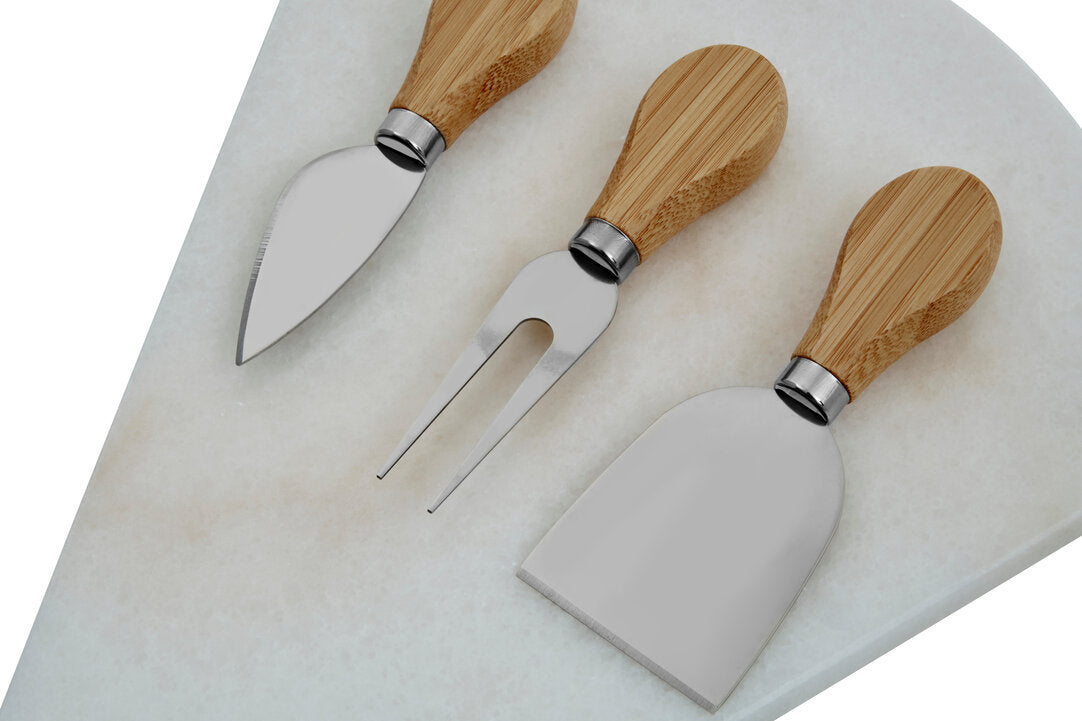 Riven Cheeseboard & Knives Set - White Marble