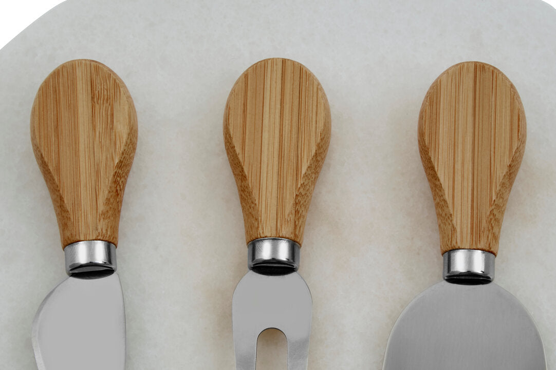 Riven Cheeseboard & Knives Set - White Marble