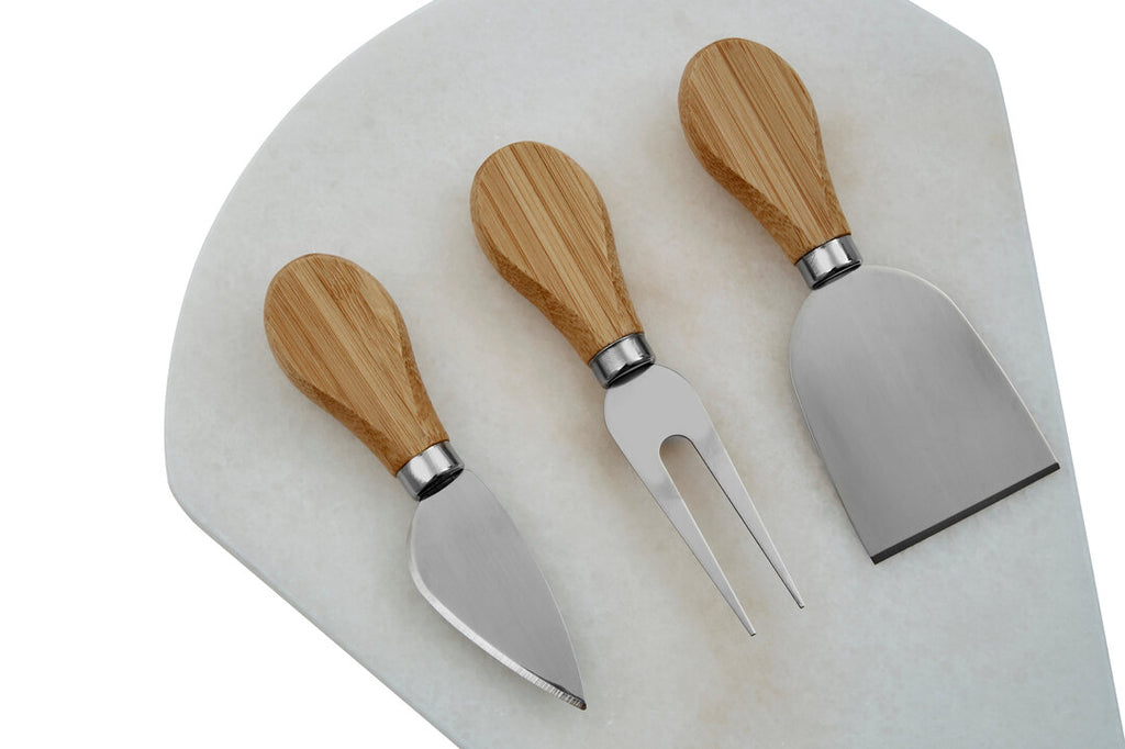 Riven Cheeseboard & Knives Set - White Marble