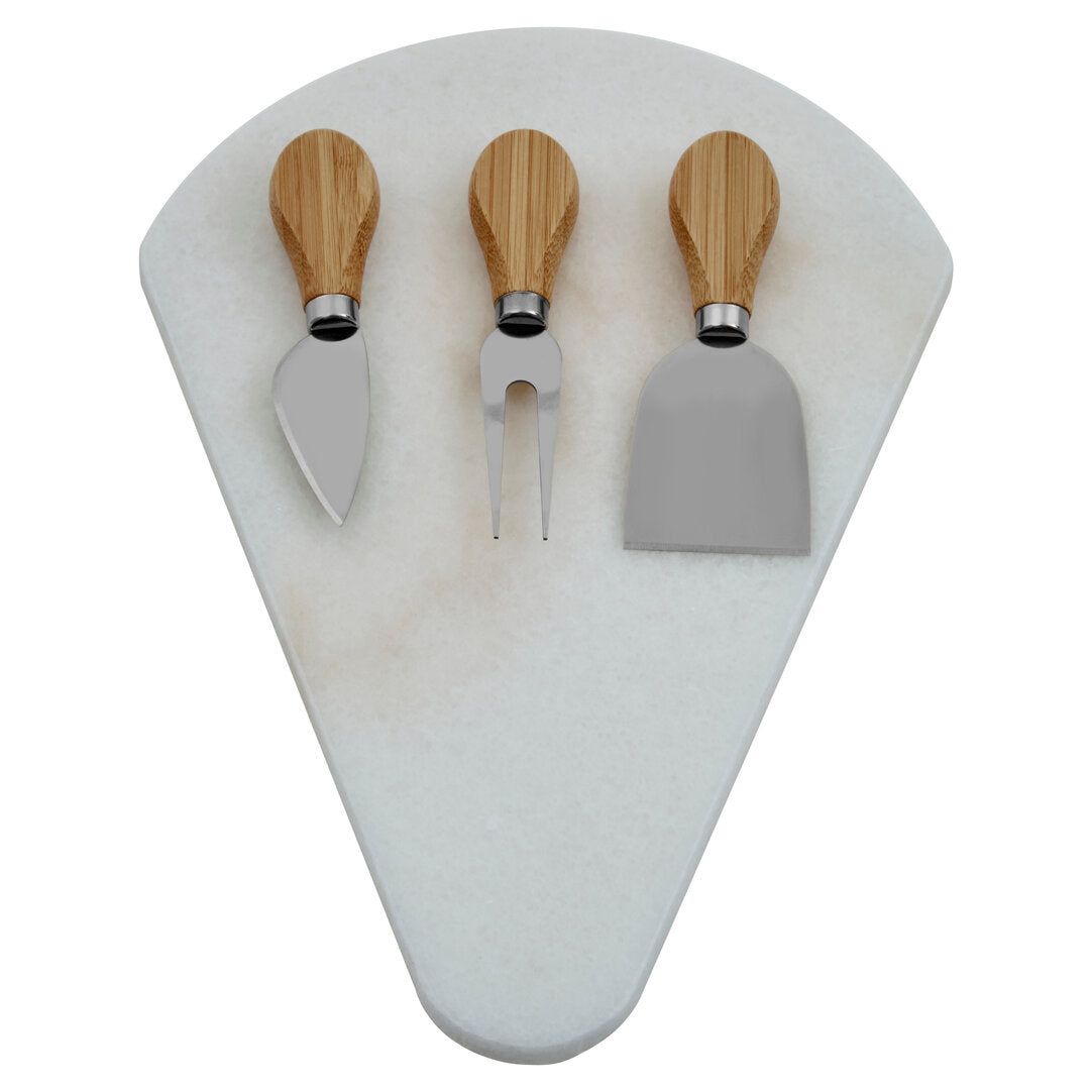 Riven Cheeseboard & Knives Set - White Marble