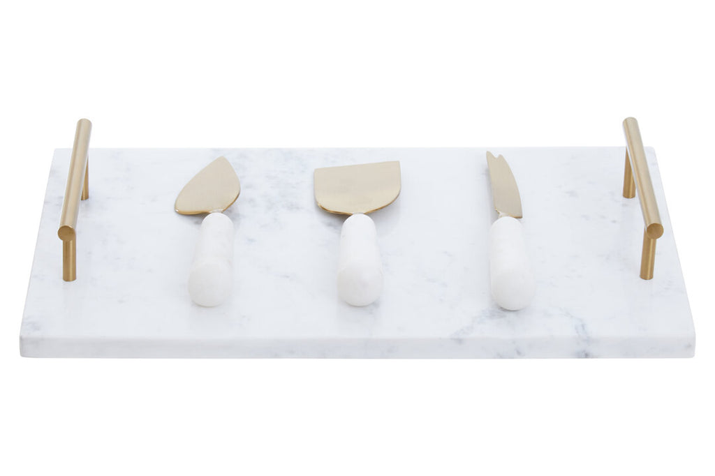 Arven Cheese Board & Knife Set - White Marble & Gold