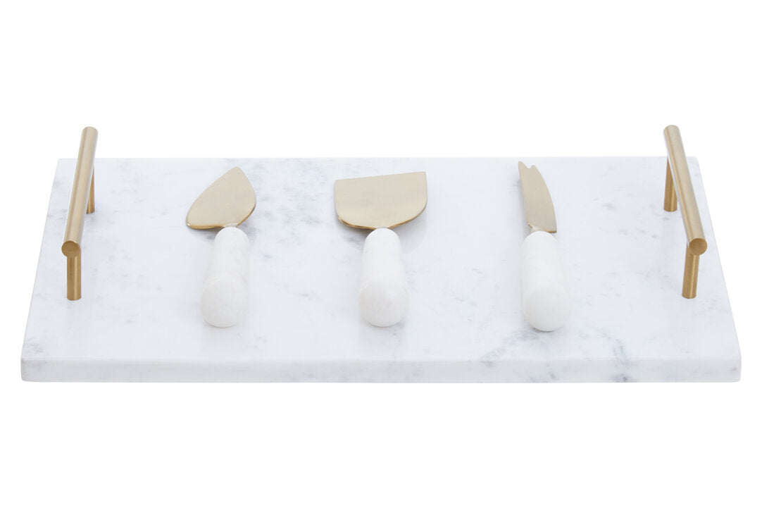Arven Cheese Board & Knife Set - White Marble & Gold