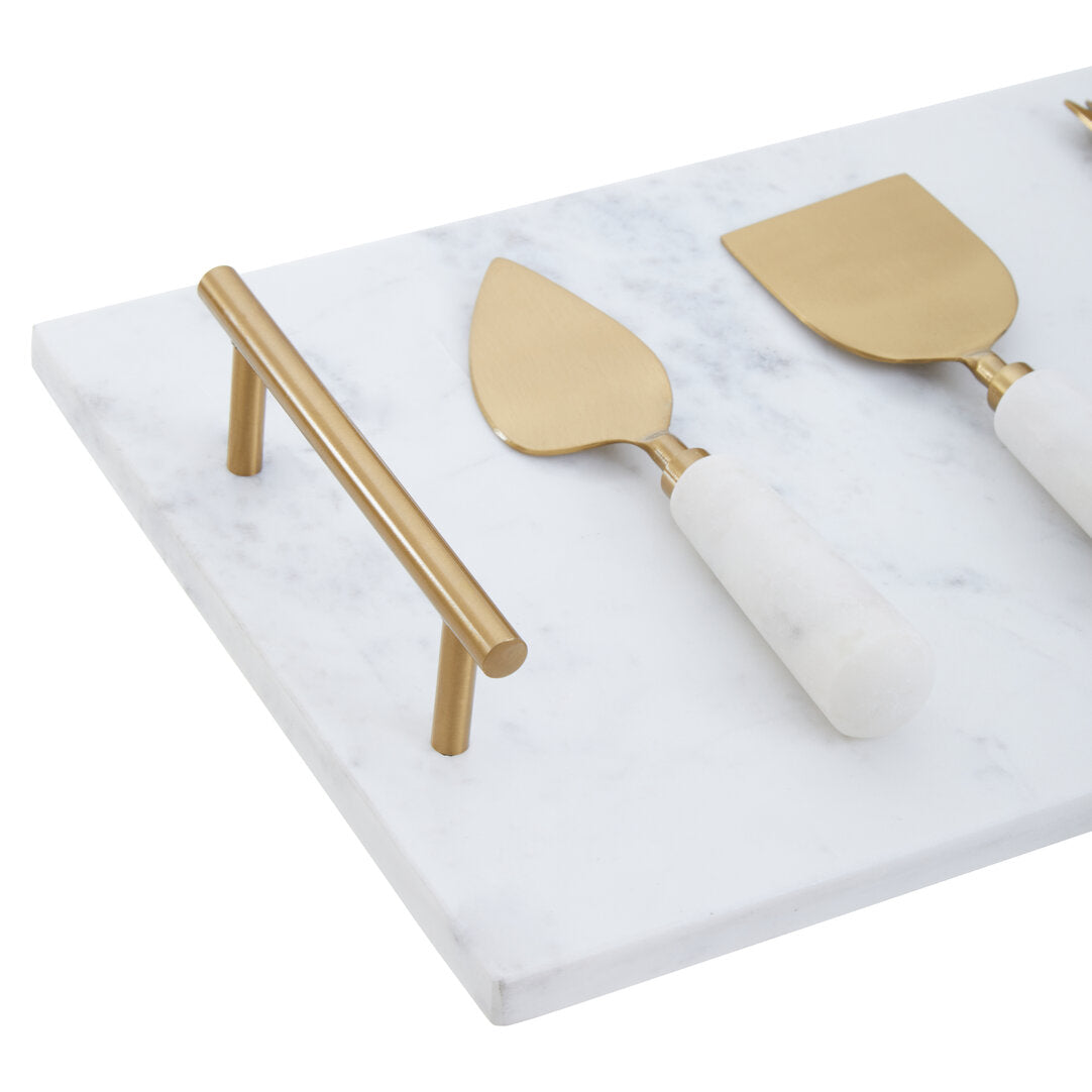 Arven Cheese Board & Knife Set - White Marble & Gold