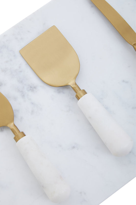 Arven Cheese Board & Knife Set - White Marble & Gold