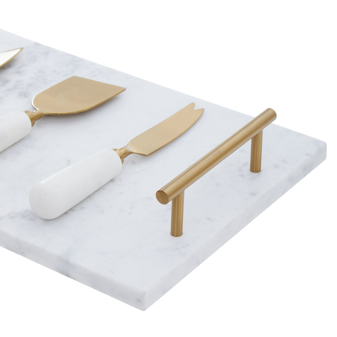 Arven Cheese Board & Knife Set - White Marble & Gold