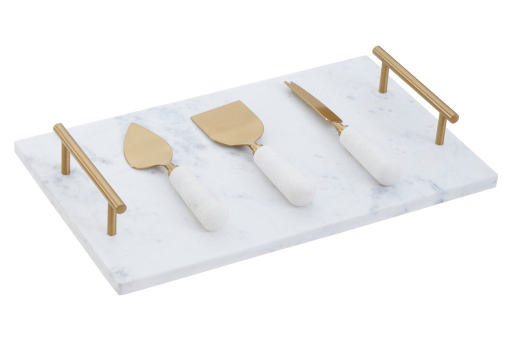 Arven Cheese Board & Knife Set - White Marble & Gold