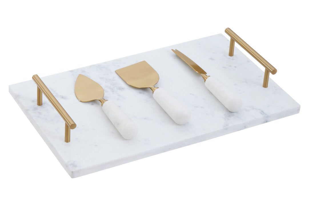 Arven Cheese Board & Knife Set - White Marble & Gold