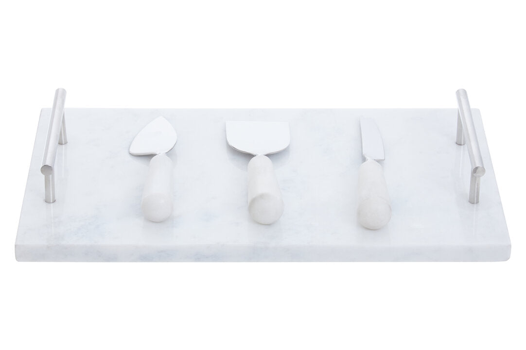 Arven Cheese Board & Knife Set - White Marble