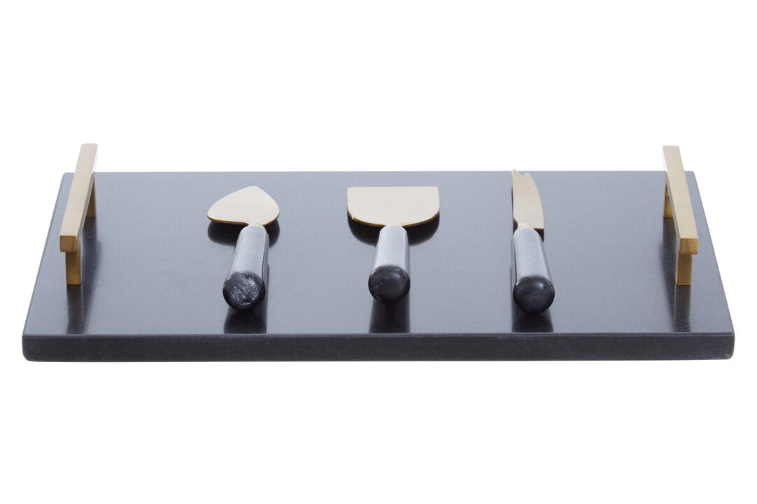 Arven Cheese Board & Knife Set - Black Marble & Gold