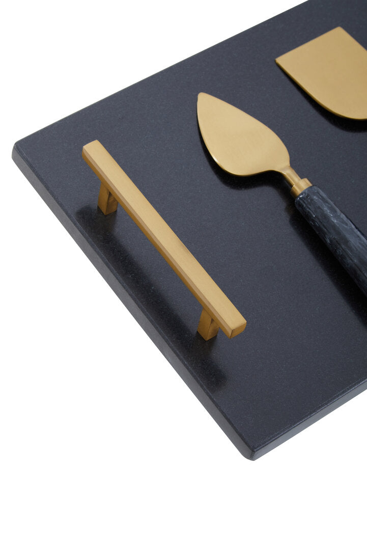 Arven Cheese Board & Knife Set - Black Marble & Gold