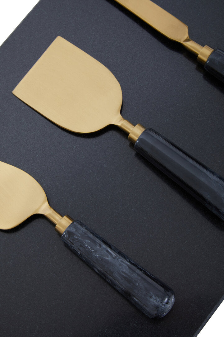 Arven Cheese Board & Knife Set - Black Marble & Gold