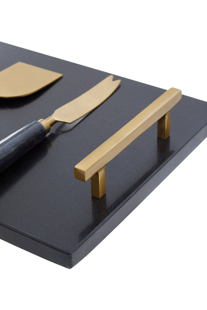 Arven Cheese Board & Knife Set - Black Marble & Gold