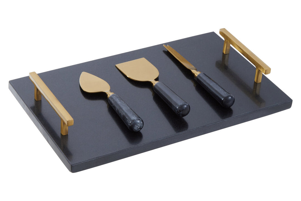 Arven Cheese Board & Knife Set - Black Marble & Gold