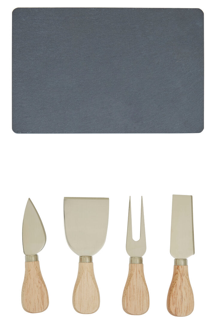 Ena Slate Cheese Board & Knife Set - Gold Finish