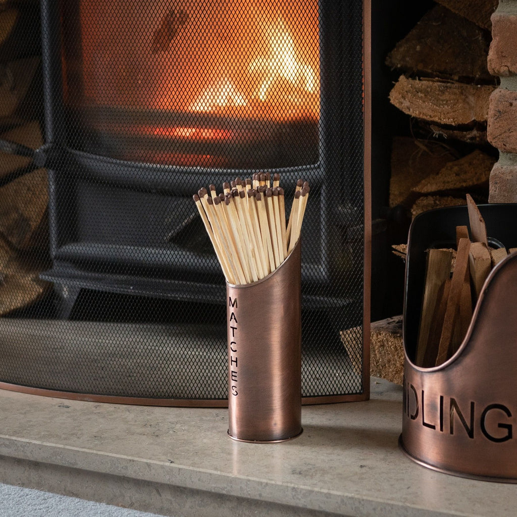 Iona Copper Finish Logs And Kindling Buckets & Matchstick Holder