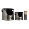 Dahlia Pewter Finish Logs And Kindling Buckets & Matchstick Holder