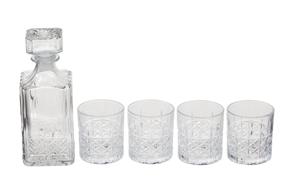 Quay Diamond Pattern Decanter With Four Glasses