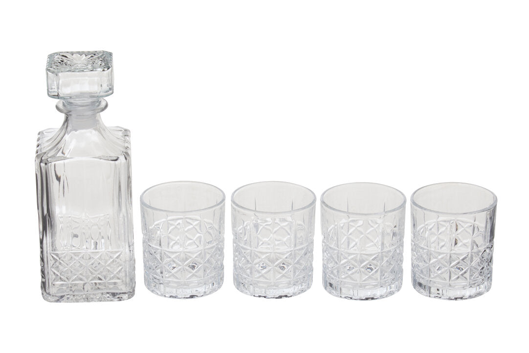 Quay Diamond Pattern Decanter With Four Glasses