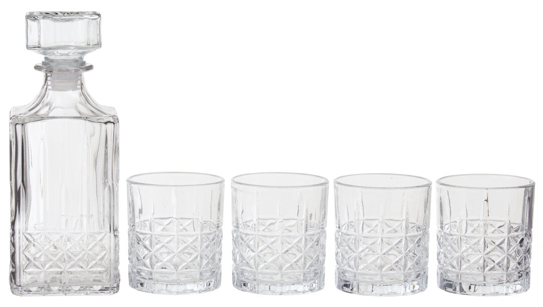 Quay Diamond Pattern Decanter With Four Glasses