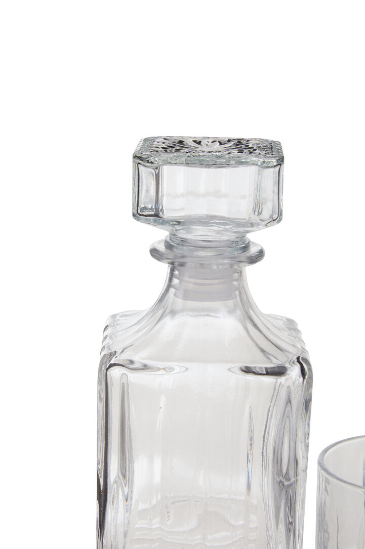 Casa Ribbed Pattern Decanter With Four Glasses