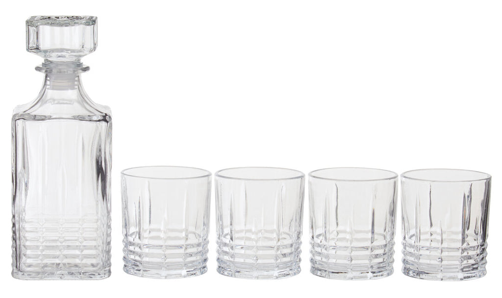 Casa Ribbed Pattern Decanter With Four Glasses