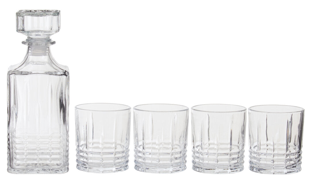 Casa Ribbed Pattern Decanter With Four Glasses
