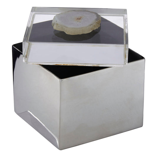 Sable White Agate Trinket Box - Small
