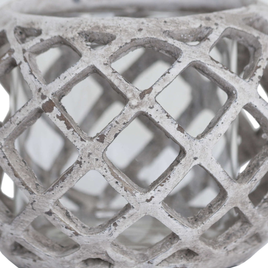 Round Ceramic Lattice Hurricane Lantern - Large