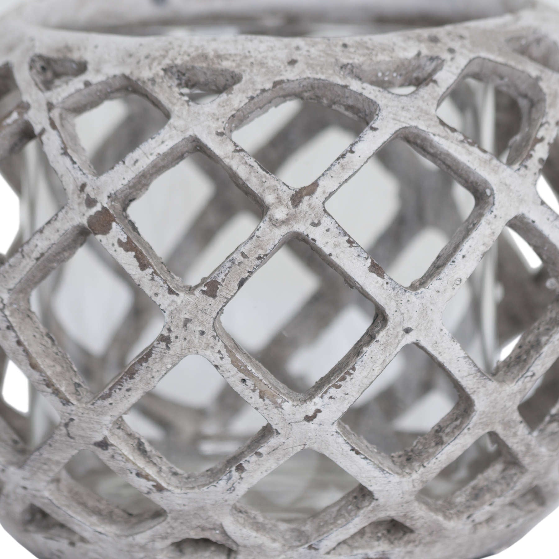 Round Ceramic Lattice Hurricane Lantern - Large