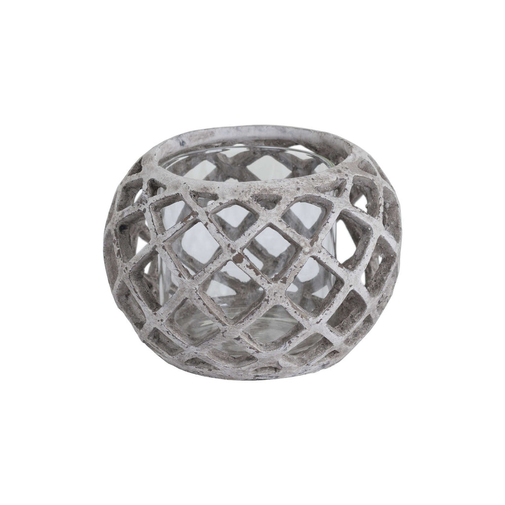 Round Ceramic Lattice Hurricane Lantern - Large